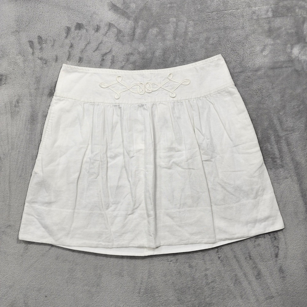 Banana Republic Skirt Womens 10 White Linen Embroidered A-Line Mini Lined Summer